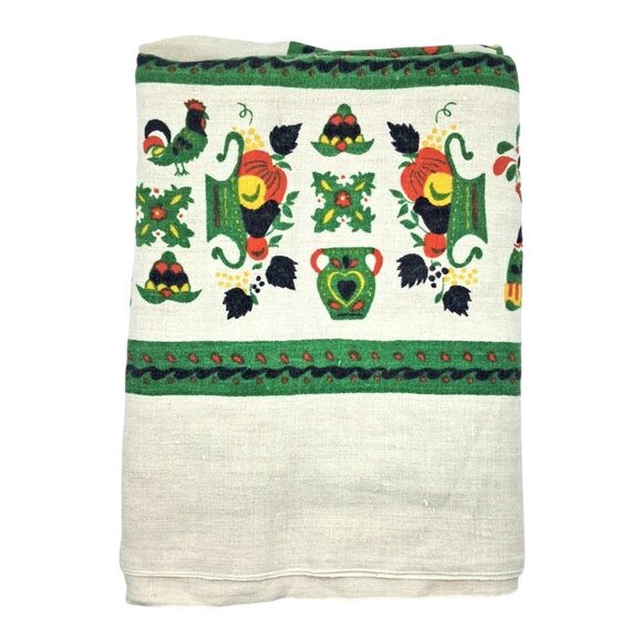 Vintage Tablecloth Pennsylvania Dutch Amish Harvest Folk Linen Rectangular 56 x